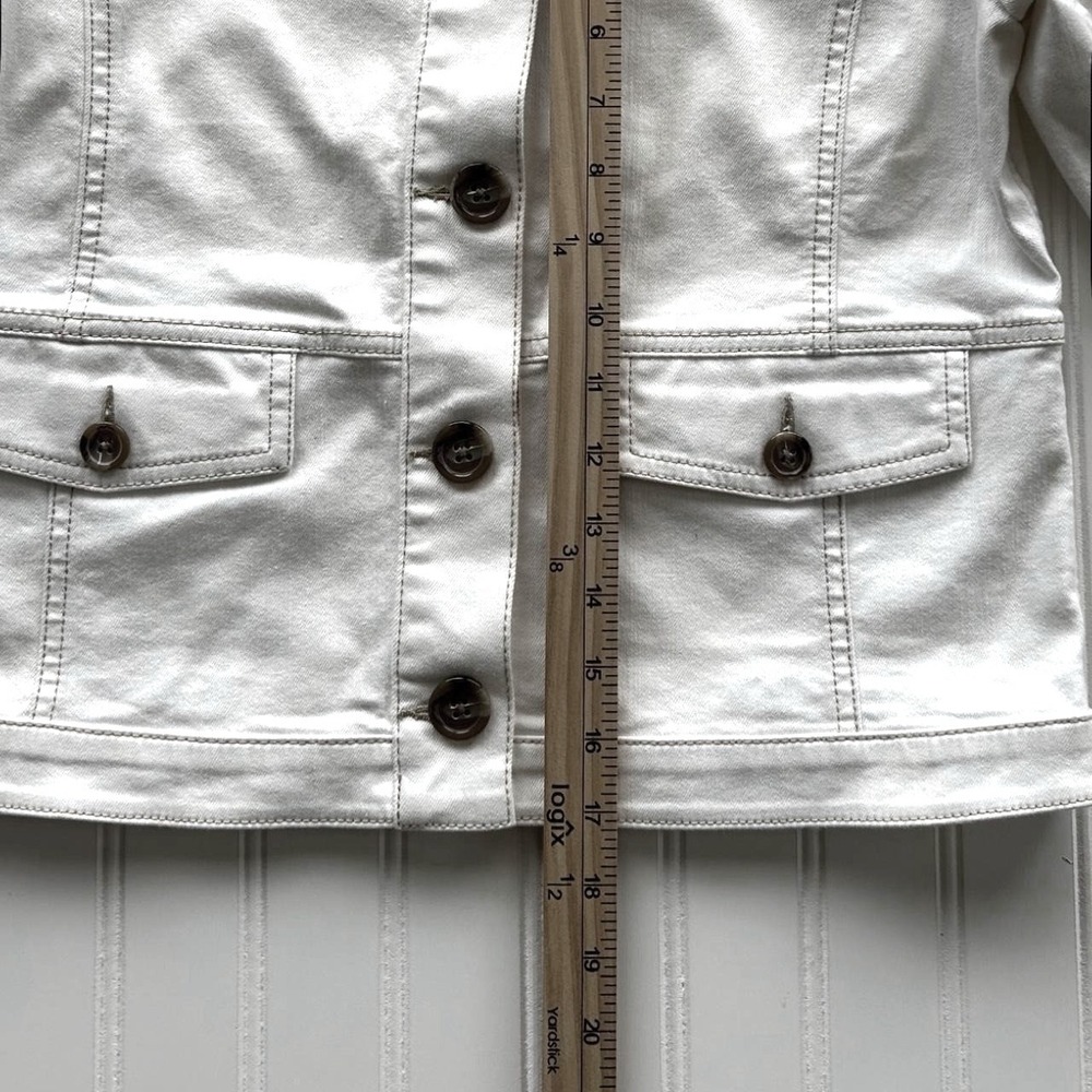 Talbots Denim Jacket SP Womens White NEW Button Up Collarless Pockets NWT - Picture 6 of 8
